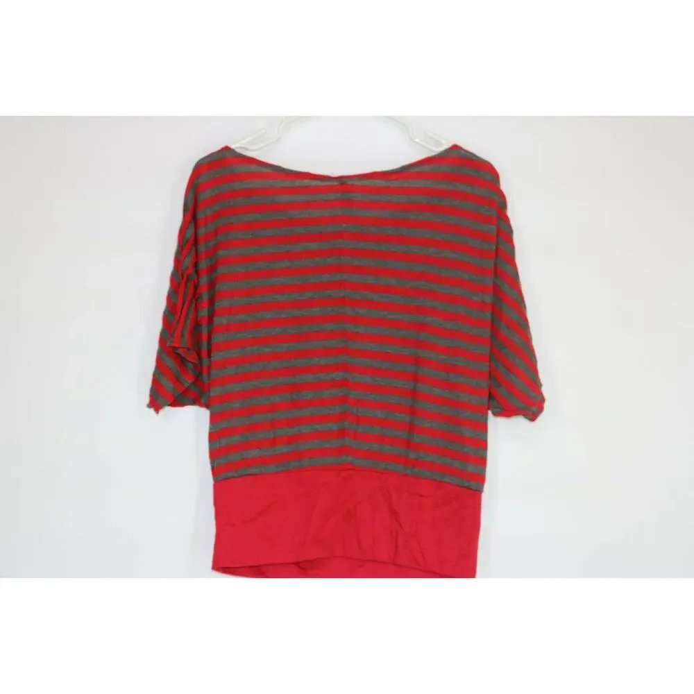 Mi Manchi Girl’s Red Gray Striped Dolman Sleeve Blouse Kid’s Youth
